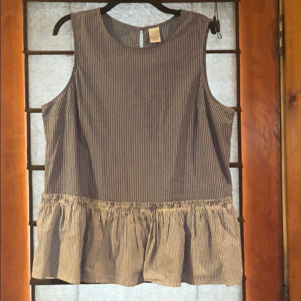 1 Pin Striped blue sleeveless peplum cotton top